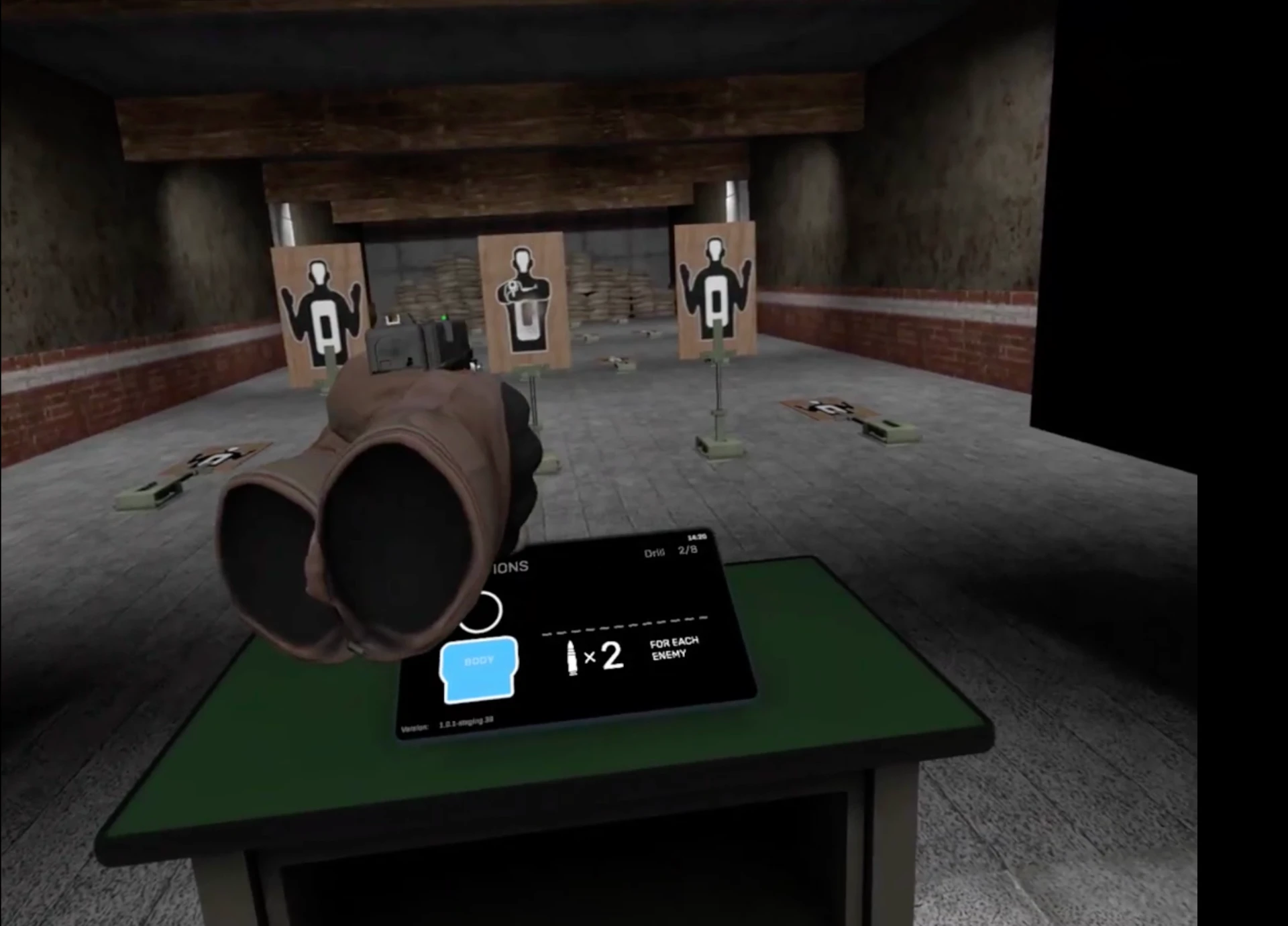 First-person view of a highly realistic VCAT virtual shooting range with smart targets